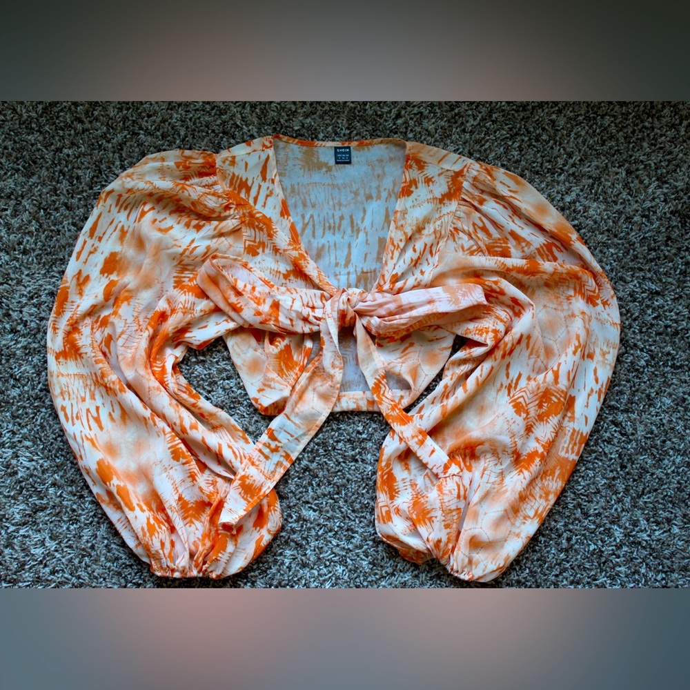 Orange Patterned Tie-Front Blouse